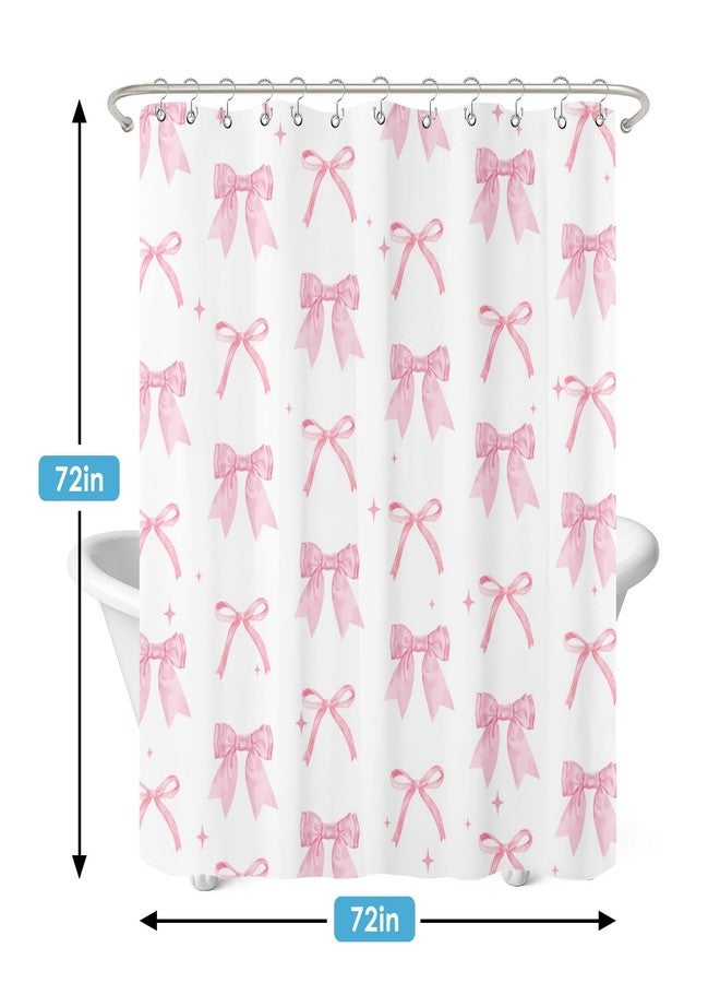 Nesphy Shower Curtain and Liner Set, Cute Pink Bow Modren Shower Curtain and Liner with Double-Sided Stainless Steel Hooks, 3-in-1 Waterproof Fabric for Bathroom, 72x72 Inch - Image 2