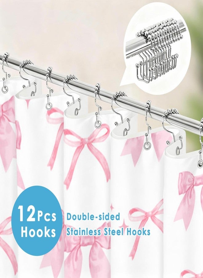 Nesphy Shower Curtain and Liner Set, Cute Pink Bow Modren Shower Curtain and Liner with Double-Sided Stainless Steel Hooks, 3-in-1 Waterproof Fabric for Bathroom, 72x72 Inch - Image 3