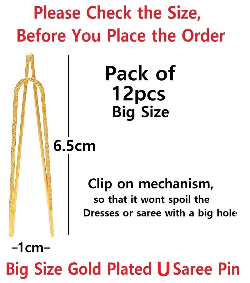 VAMA FASHIONS Gold Plated Anti Tarnish Saree Dupatta Pin Brooches U Safety Saree Hijab Heavy Sari Patli Pallu Sewing Fancy Sarees Pins for Women (saree pin for waist pleats) - Image 2