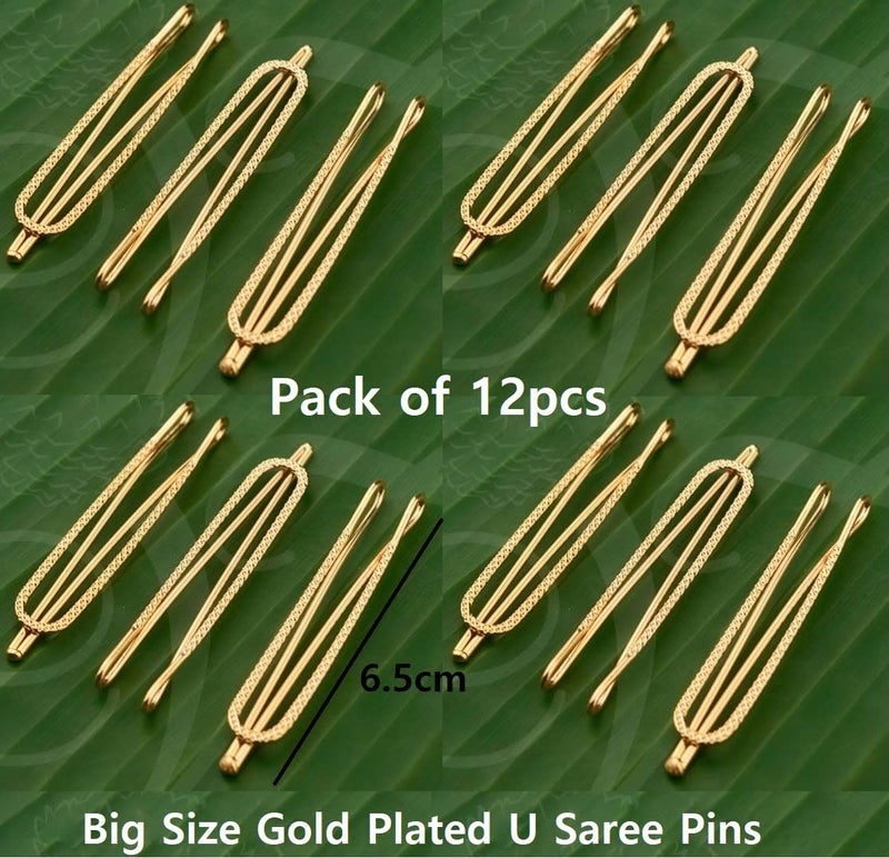 VAMA FASHIONS Gold Plated Anti Tarnish Saree Dupatta Pin Brooches U Safety Saree Hijab Heavy Sari Patli Pallu Sewing Fancy Sarees Pins for Women (saree pin for waist pleats) - Image 3