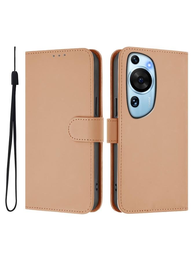 Zaboon Case For Huawei P60 Art Skin Feel Solid Color Leather Phone Case with Lanyard - Image 2