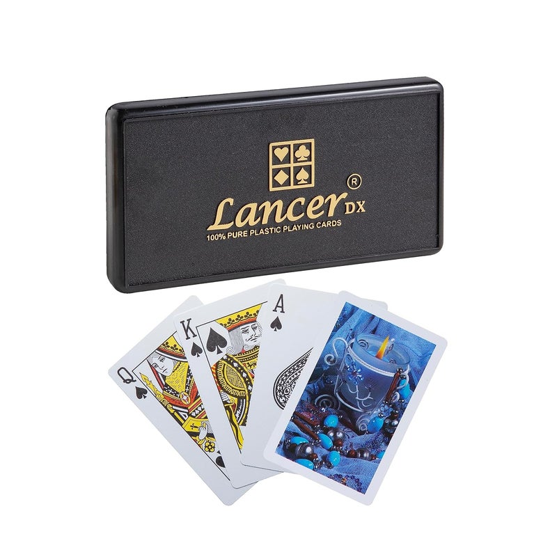 lancer بطاقات لعب بلاستيكية DX (مجموعة من 6)، حجم بريدج، بطاقات متعددة الألوان معبأة في حاويات PVC ثلاثية القطع، بطاقات لجميع الأعمار تستخدم لألعاب الورق، البوكر والرومي. - Image 5