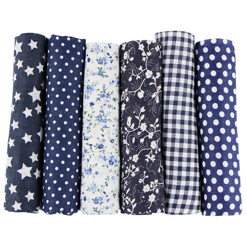 UOOOM 6pcs 50 x 50cm Patchwork Cotton Fabric DIY Handmade Sewing Quilting Fabric Different Designs ToneNavyblue