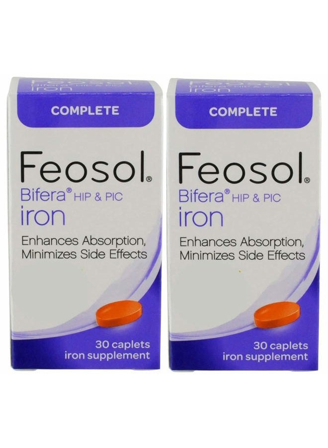 Feosol Complete Iron Supplement Tablets, Non-heme, 325mg Ferrous Sulfate (65mg Elemental Iron) per Iron Pill, 1 Per Day, 30 Count (Pack of 2, Total 60 Count), for Energy and Immune System Support - Image 1