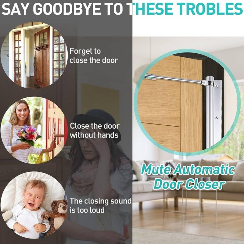 REDUCK قفل باب أوتوماتيكي - مفصلة ذاتية الإغلاق مزودة بنابض للأبواب والبوابات - قفل باب ثقيل قابل للتعديل للاستخدام المنزلي والمكتبي والتجاري - فضي - Image 5