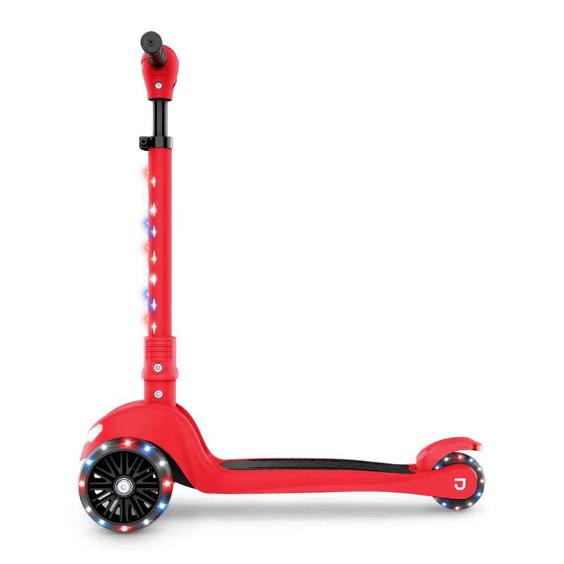 Jetson Scooters - Jupiter Mini 3 Wheel Kick Scooter (Red) - Collapsible Portable Kids Three Wheel Push Scooter - Lightweight Folding Design with High Visibility RGB Light Up LEDs on Stem and Wheels - Image 1