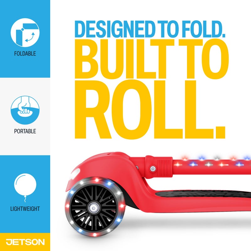 Jetson Scooters - Jupiter Mini 3 Wheel Kick Scooter (Red) - Collapsible Portable Kids Three Wheel Push Scooter - Lightweight Folding Design with High Visibility RGB Light Up LEDs on Stem and Wheels - Image 5