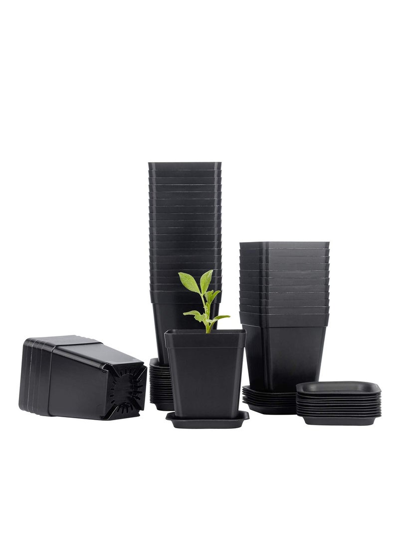 SYOSI Plastic Square Nursery Pots 36Pcs 3 Inch Plant Seed Starting Pots with Drainage Hole and Saucers for Seedling, Container for Your Room, Garden Office and Balcony Decor, Black  - Image 1