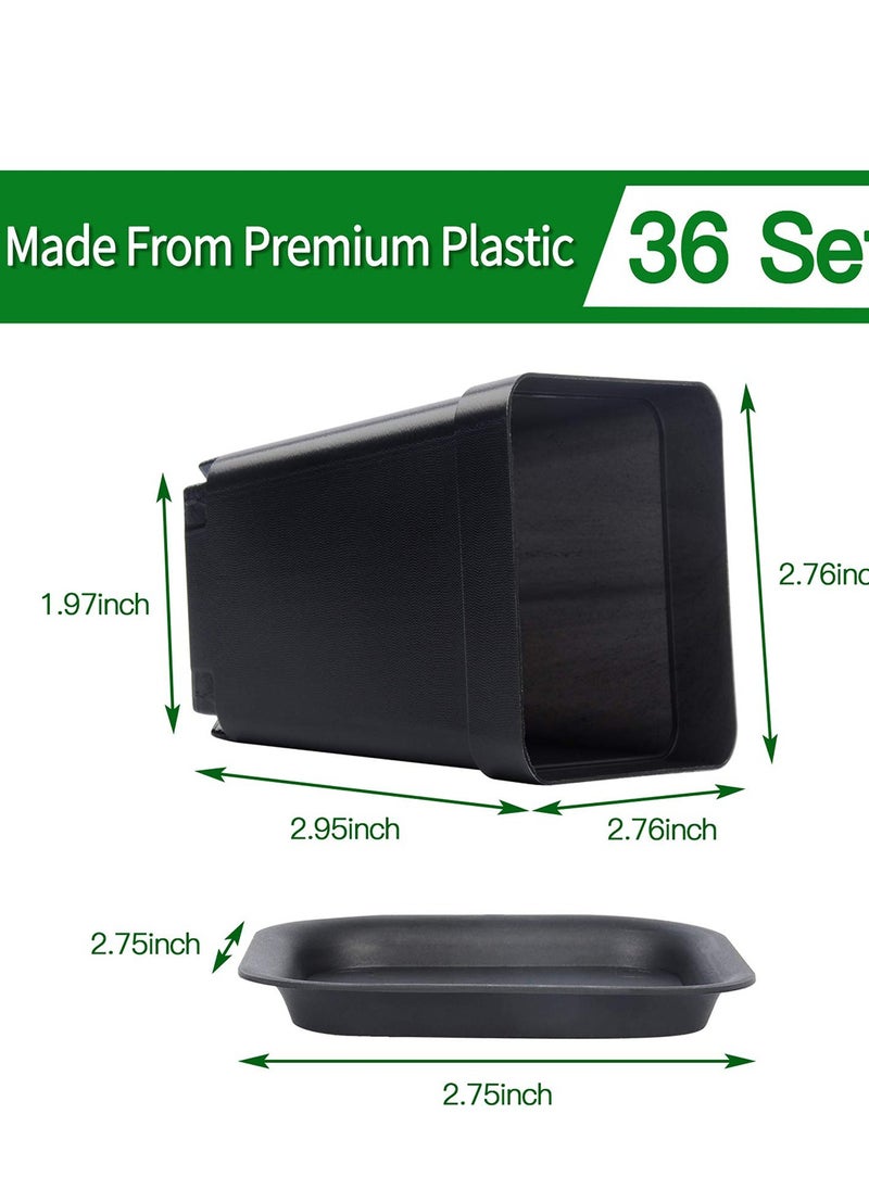 SYOSI Plastic Square Nursery Pots 36Pcs 3 Inch Plant Seed Starting Pots with Drainage Hole and Saucers for Seedling, Container for Your Room, Garden Office and Balcony Decor, Black  - Image 4