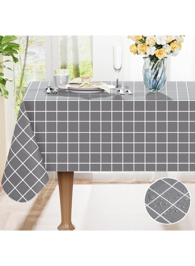 ChicAbode Rectangle Table Cloth, 100% Waterproof Oil-Proof PVC Table Cloth, Wipeable Duty Plaid Table Cover for Kitchen Dining and Outdoor Picnic(52" x 70", Grey) - Image 1