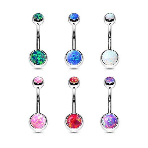 FIFTH CUE Opal Set Double Jeweled 316L Surgical Steel Naval Belly Button Ring (Opal Blue) - Image 5