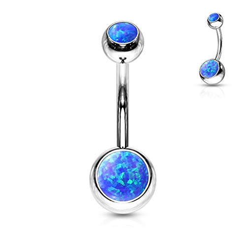 FIFTH CUE Opal Set Double Jeweled 316L Surgical Steel Naval Belly Button Ring (Opal Blue) - Image 4