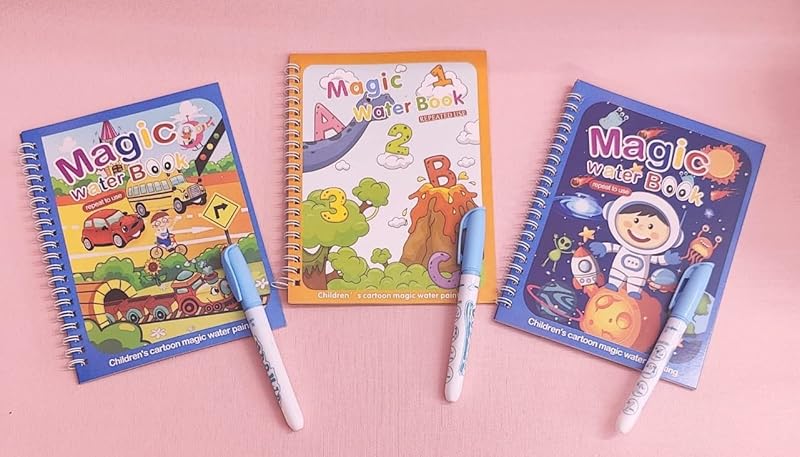 Wonka TERA 13 (3 Piece) Kids Combo Return Gifts Magic Water Coloring Books with Drawing Reusable Water-Reveal Activity Pad, Water Pen for Kids