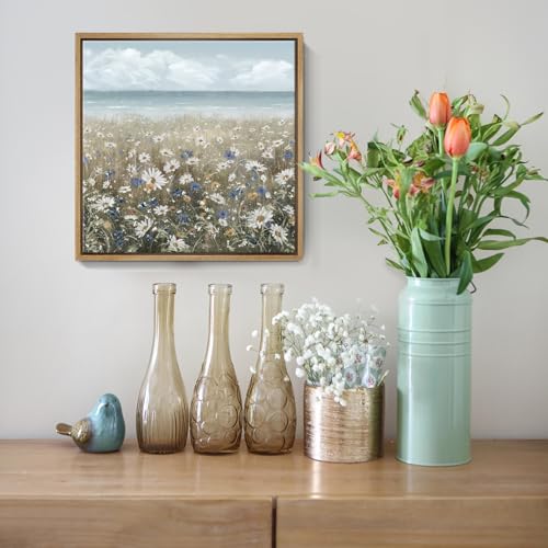 amatop Framed Wall Art Bathroom Décor Boho Beach Coastal Vintage Floral Wall Picture Flower Daisy Flowers by Sea Canvas Print Nautical Small Artwork For Home Farmhouse Living Room Bedroom Office - Image 2