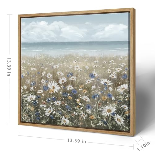 amatop Framed Wall Art Bathroom Décor Boho Beach Coastal Vintage Floral Wall Picture Flower Daisy Flowers by Sea Canvas Print Nautical Small Artwork For Home Farmhouse Living Room Bedroom Office - Image 4