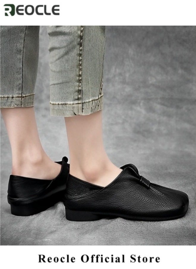 REOCLE - Women's Loafers Soft Leather Loafers Comfort Casual Quilted Leather Slip On Sneakers Dressy Moccasins Shoes - Image 1