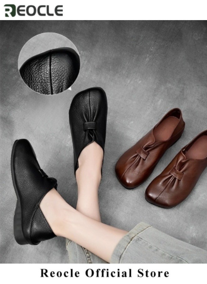 REOCLE - Women's Loafers Soft Leather Loafers Comfort Casual Quilted Leather Slip On Sneakers Dressy Moccasins Shoes - Image 1