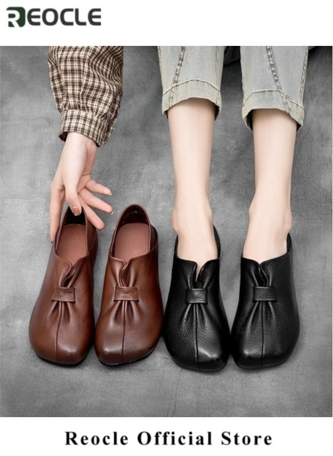 REOCLE - Women's Loafers Soft Leather Loafers Comfort Casual Quilted Leather Slip On Sneakers Dressy Moccasins Shoes - Image 1