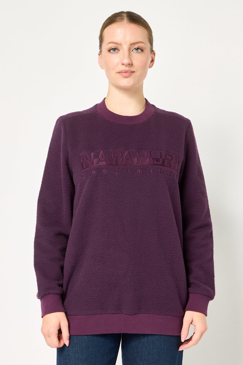 Napapijri Women Ribbed Neck Long Sleeve Embroidered Logo Sweatshirt, Purple - Image 1