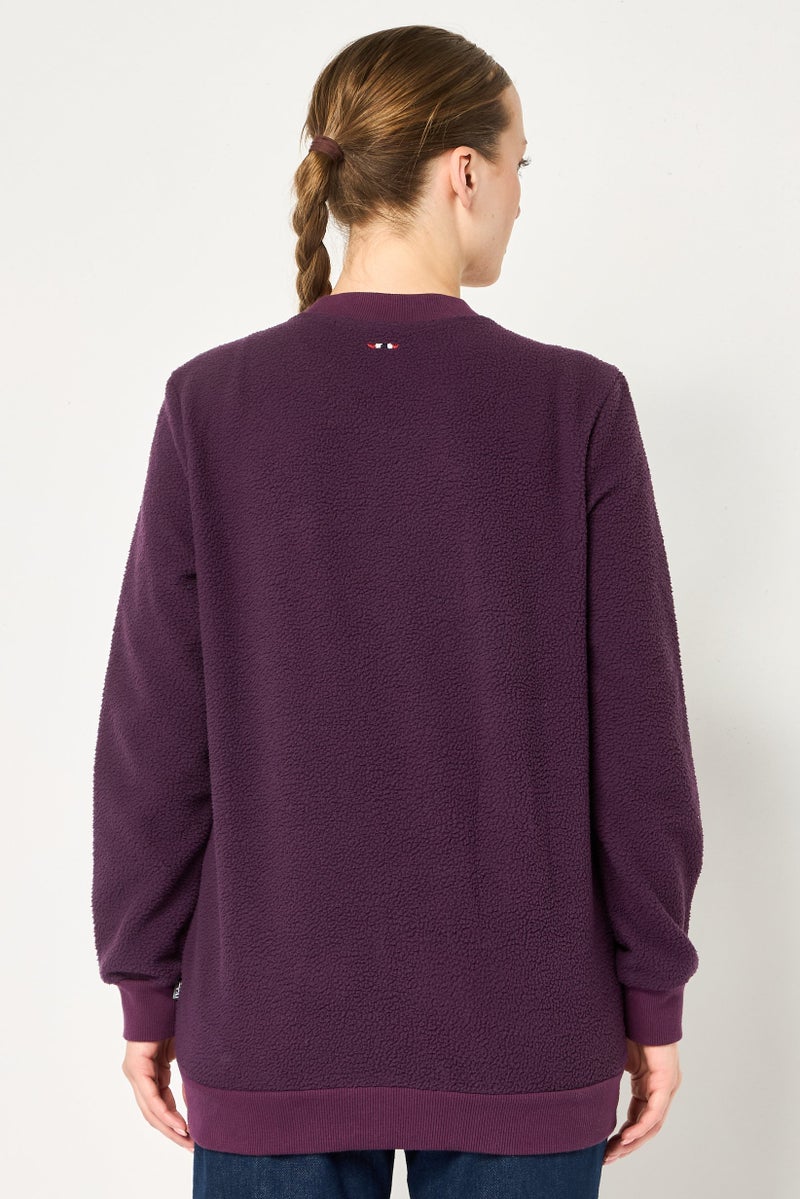 Napapijri Women Ribbed Neck Long Sleeve Embroidered Logo Sweatshirt, Purple - Image 4