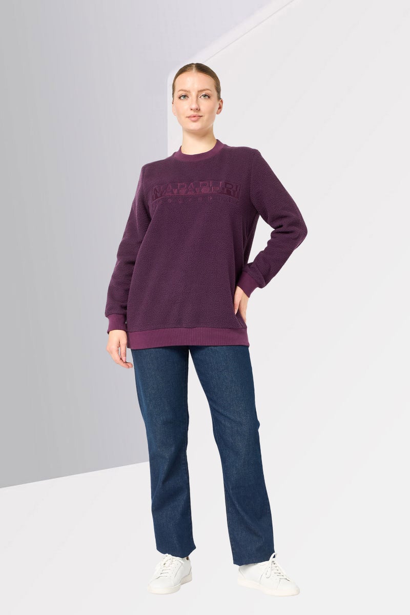 Napapijri Women Ribbed Neck Long Sleeve Embroidered Logo Sweatshirt, Purple - Image 2
