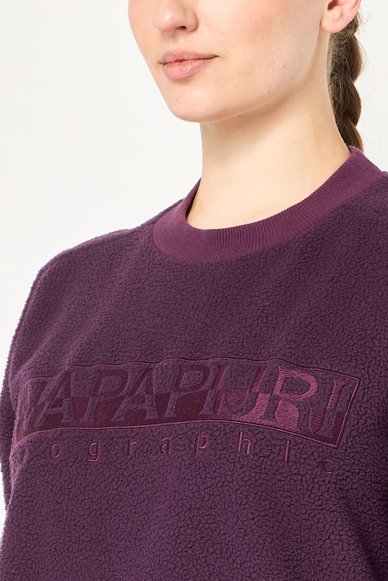 Napapijri Women Ribbed Neck Long Sleeve Embroidered Logo Sweatshirt, Purple - Image 3