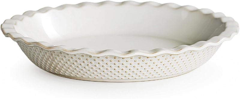 GET STAR Ceramic Pie Pan, 9 inch Pie Dish for Baking, Non-Stick, Oven & Dishwasher Safe, Farmhouse Decor Quiche Baking Dish, Pie Plate, Deep Dish Pie Pan (Embossed Dots) - Image 1