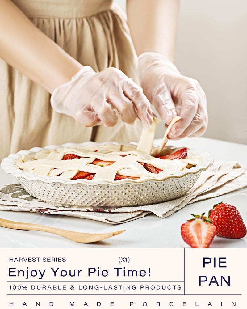 GET STAR Ceramic Pie Pan, 9 inch Pie Dish for Baking, Non-Stick, Oven & Dishwasher Safe, Farmhouse Decor Quiche Baking Dish, Pie Plate, Deep Dish Pie Pan (Embossed Dots) - Image 2