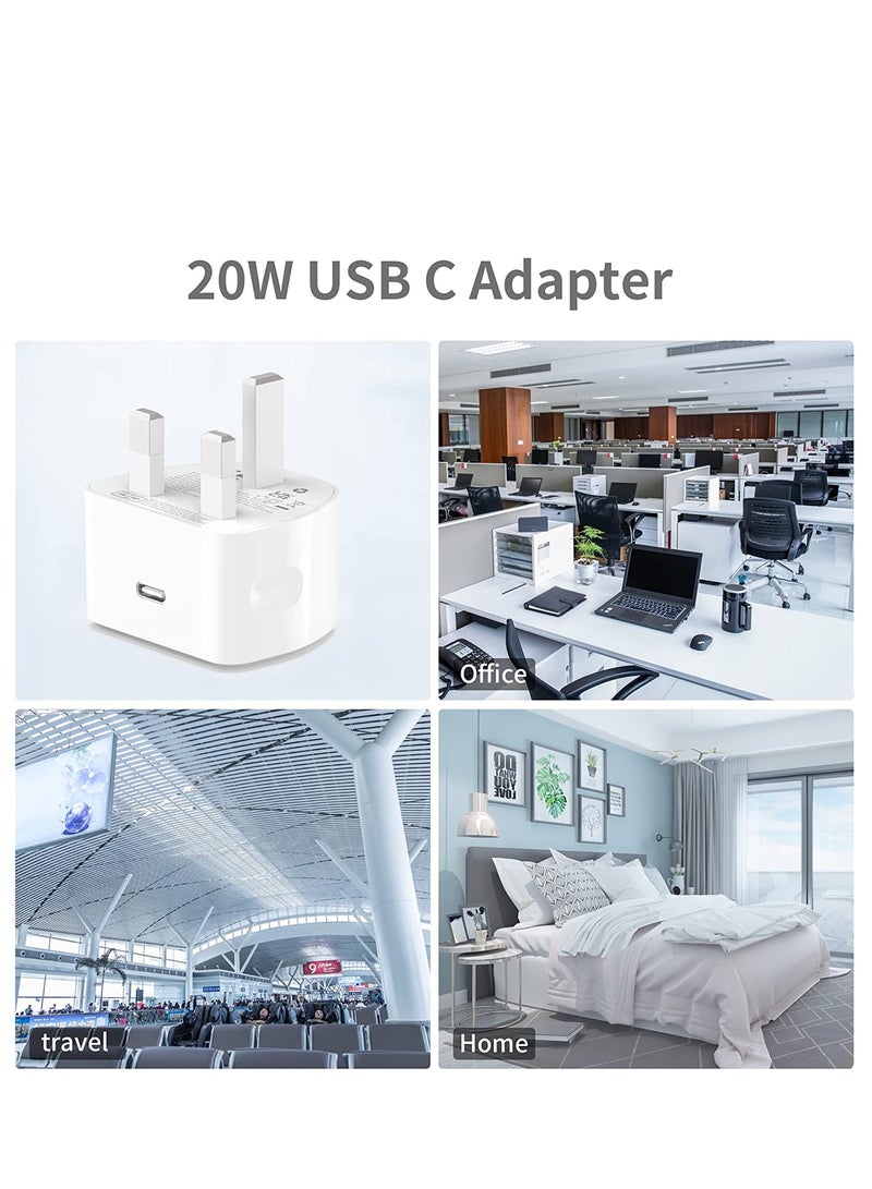 20W USB C Fast Charger With 2M Cable for iPhone 14/14 Plus/14 Pro/14 Pro Max/13 12 11 X XR XS SE 2020 8 7 6 6S Plus, Pad Pro, USBC PD Wall Charging Plug UK Type C Power Adapter and 6FT Cord - Image 2