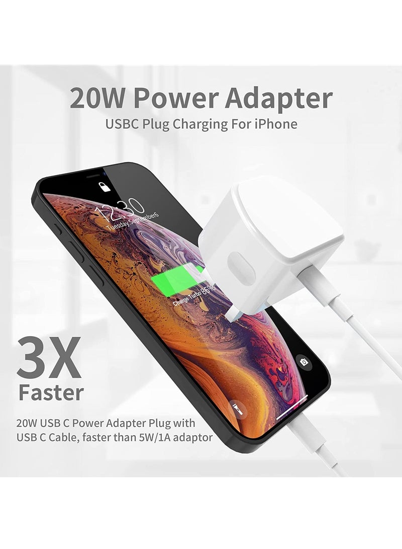 20W USB C Fast Charger With 2M Cable for iPhone 14/14 Plus/14 Pro/14 Pro Max/13 12 11 X XR XS SE 2020 8 7 6 6S Plus, Pad Pro, USBC PD Wall Charging Plug UK Type C Power Adapter and 6FT Cord - Image 4