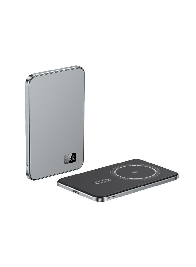 لومينوم باور بانك محمول لاسلكي مغناطيسي رفيع للغاية مع شاشة LCD بقدرة 5000 مللي أمبير في الساعة، حزمة بطارية USB-C للشحن السريع متوافقة مع Magsafe - Image 2