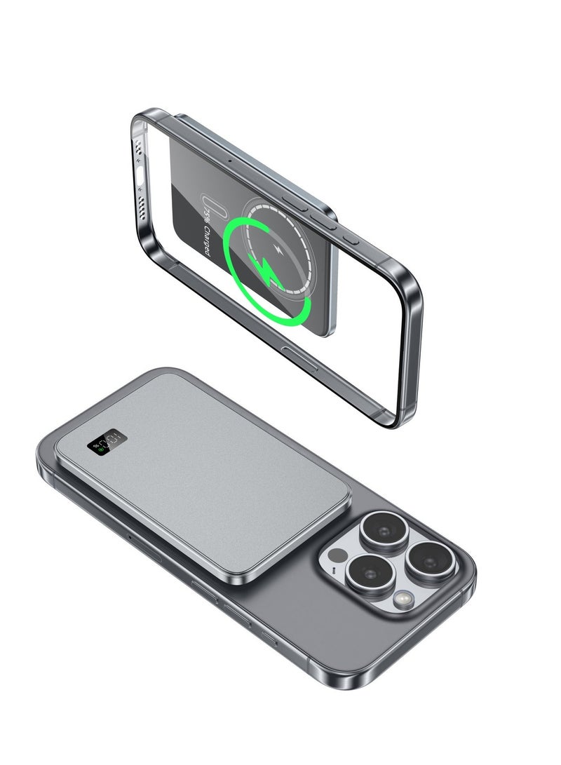 بنك طاقة لاسلكي مغناطيسي فائق النحافة مزود بشاشة LCD وسعة 5000 مللي أمبير، يدعم الشحن السريع PD، مزود بمنفذ USB-C، متوافق مع MagSafe، متوافق مع سلسلة هواتف iPhone 17/16/15/14/13/12 - view 5