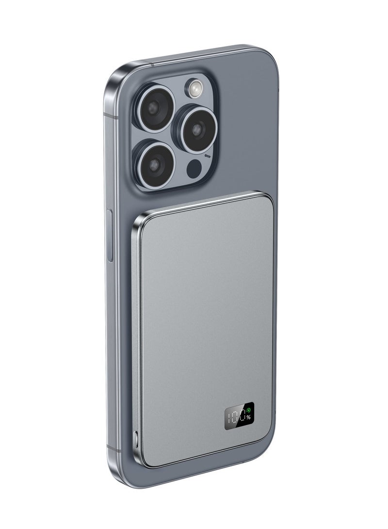 بنك طاقة لاسلكي مغناطيسي فائق النحافة مزود بشاشة LCD وسعة 5000 مللي أمبير، يدعم الشحن السريع PD، مزود بمنفذ USB-C، متوافق مع MagSafe، متوافق مع سلسلة هواتف iPhone 17/16/15/14/13/12 - view 4