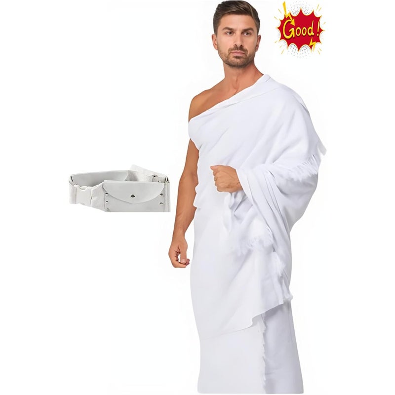 ROYAL AHRAM Mens Hajj Umrah Wearing 100% hygienic Cotton Towel Clothing Set With Waterproof Ahrams Belt ihram ehram 2Pcs Towels top and Bottom 43X84 inch New Dry Fast Microfiber Woven Technology. - Image 1