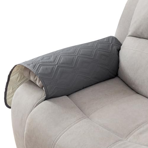 Genina 100 Waterproof Couch Arm Covers Set of 2 Armrest Covers for Sofa Couch Armchair AntiSlip Sofa Arm Cover Protectors Armchair Slipcovers for Pets Dogs Dark Gray