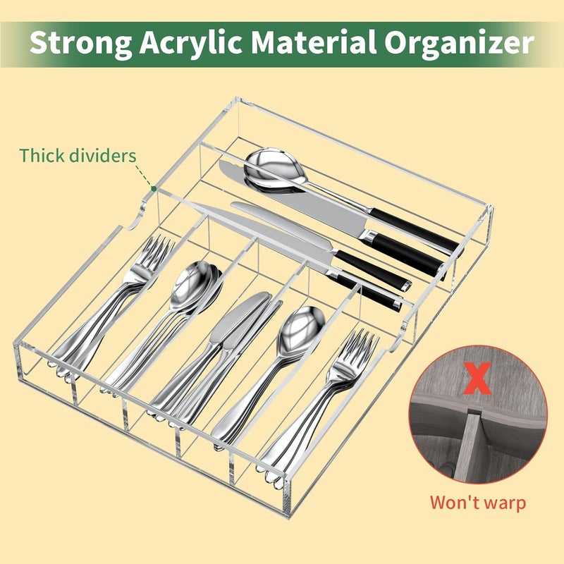 NIUBEE Acrylic Kitchen Drawer Organizer for Flatware and Utensils, Expandable Silverware Organizer and Cutlery Tray for Kitchen, Office,Bathroom Supplies, Clear 21" - Image 2