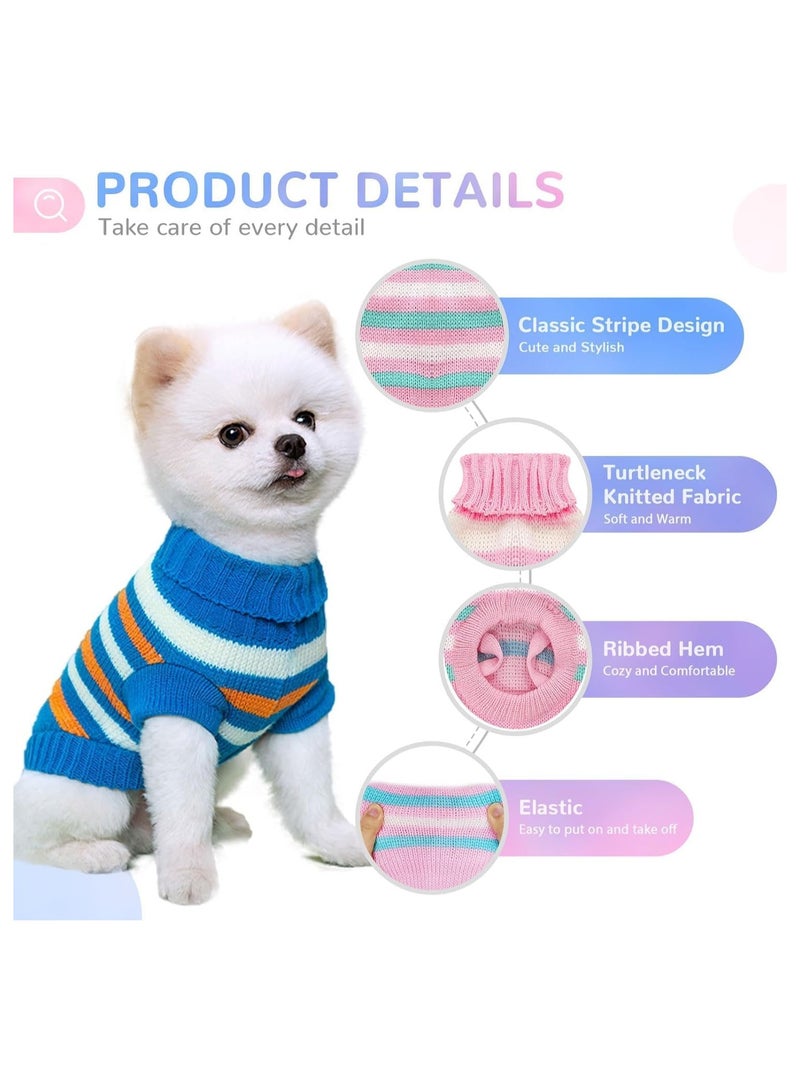 Dog Knitted Sweaters, Small Dog Jumper, Striped Dog Sweater, Warm Knitted Sweater Coat, Soft Puppy Jumper, Dog Winter Clothes, Cute Warm Dog Pullover for Small Dog and Cat (Small, Blue) - Image 2