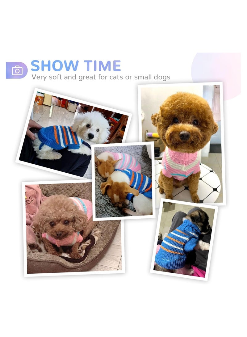 Dog Knitted Sweaters, Small Dog Jumper, Striped Dog Sweater, Warm Knitted Sweater Coat, Soft Puppy Jumper, Dog Winter Clothes, Cute Warm Dog Pullover for Small Dog and Cat (Small, Blue) - Image 4