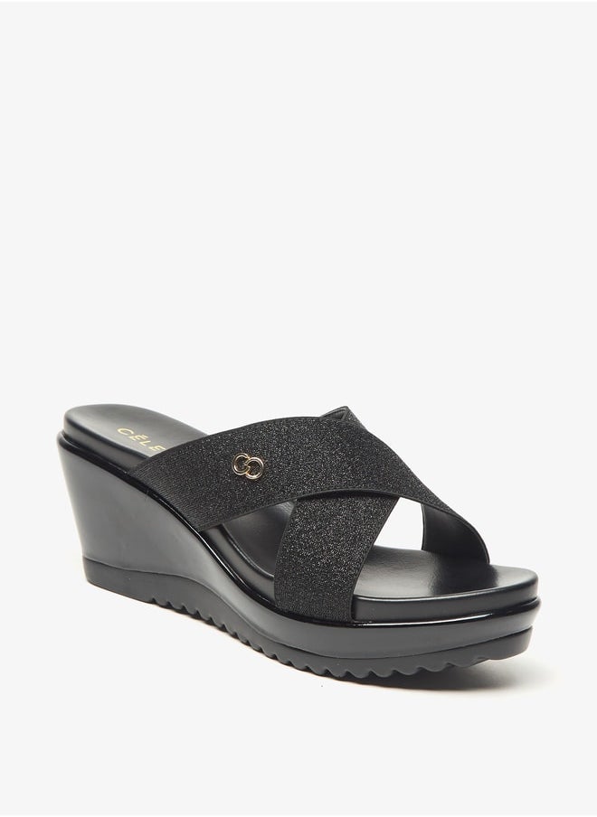 Celeste - Women's Textured Slip-On Sandals with Wedge Heels - Image 1