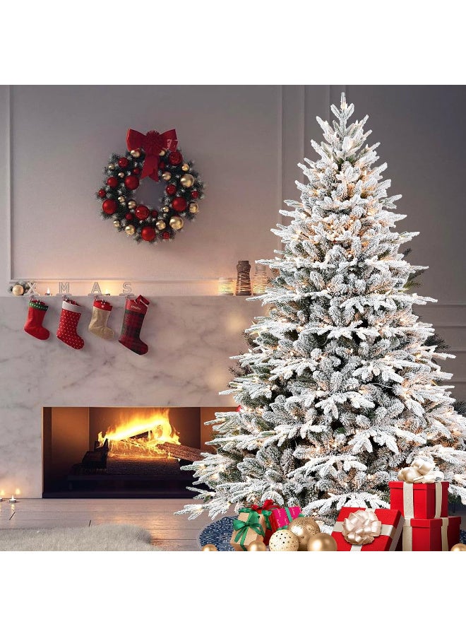 AUTOYSUR 4ft / 5ft / 6ft / 7ft / 8ft / 10ft Prelit Flocked Artificial Christmas Tree with 907 / 1528 / 2056 / 3280 / 4000 / 5000 PE PVC Tips, Premium Snow Pre-Lit Holiday Xmas Tree with 150 / 300 / 400 / 650 / 800 / 950  UL Incandescent Lights, Foldable Base for Home Office Part - Image 1
