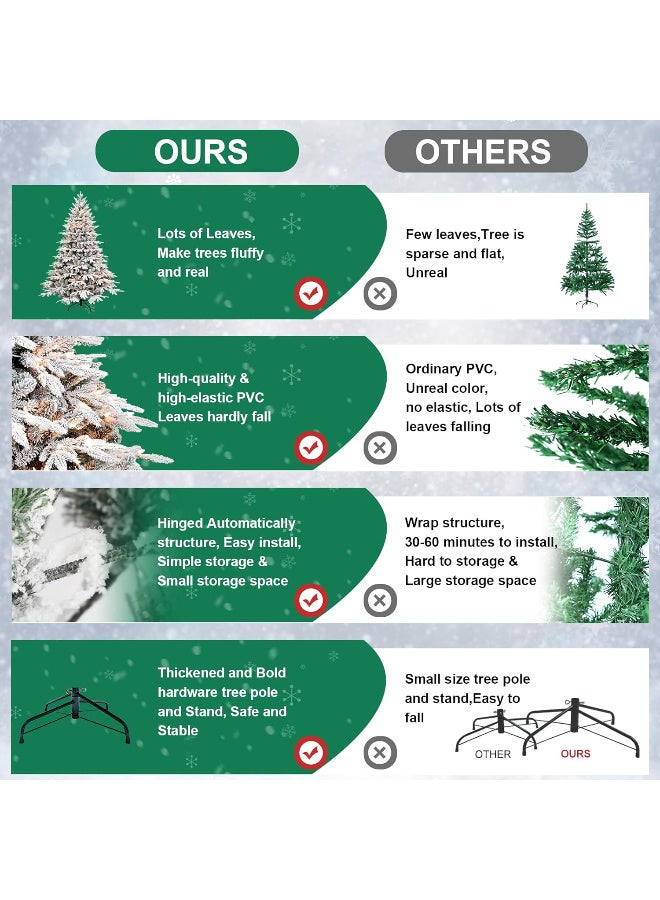 AUTOYSUR 4ft / 5ft / 6ft / 7ft / 8ft / 10ft Prelit Flocked Artificial Christmas Tree with 907 / 1528 / 2056 / 3280 / 4000 / 5000 PE PVC Tips, Premium Snow Pre-Lit Holiday Xmas Tree with 150 / 300 / 400 / 650 / 800 / 950  UL Incandescent Lights, Foldable Base for Home Office Part - Image 4