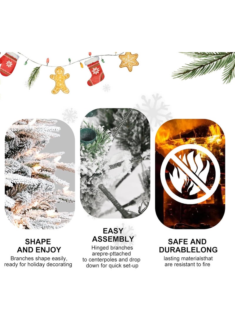 AUTOYSUR 4ft / 5ft / 6ft / 7ft / 8ft / 10ft Prelit Flocked Artificial Christmas Tree with 907 / 1528 / 2056 / 3280 / 4000 / 5000 PE PVC Tips, Premium Snow Pre-Lit Holiday Xmas Tree with 150 / 300 / 400 / 650 / 800 / 950  UL Incandescent Lights, Foldable Base for Home Office Part - Image 5