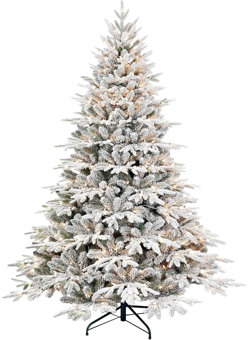 AUTOYSUR 4ft / 5ft / 6ft / 7ft / 8ft / 10ft Prelit Flocked Artificial Christmas Tree with 907 / 1528 / 2056 / 3280 / 4000 / 5000 PE PVC Tips, Premium Snow Pre-Lit Holiday Xmas Tree with 150 / 300 / 400 / 650 / 800 / 950  UL Incandescent Lights, Foldable Base for Home Office Part - Image 2