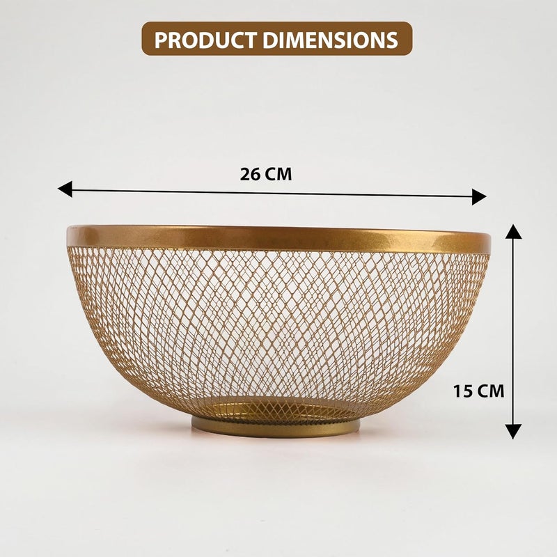 Kuber Industries Pack of 4 Stainless Steel Mesh Fruit Basket For Dining Table | Multipurpose & Easy-to-Clean Veg Basket For Kitchen - Perfect For Office, Home & Restaurant |HW-14-GD | Gold - Image 3