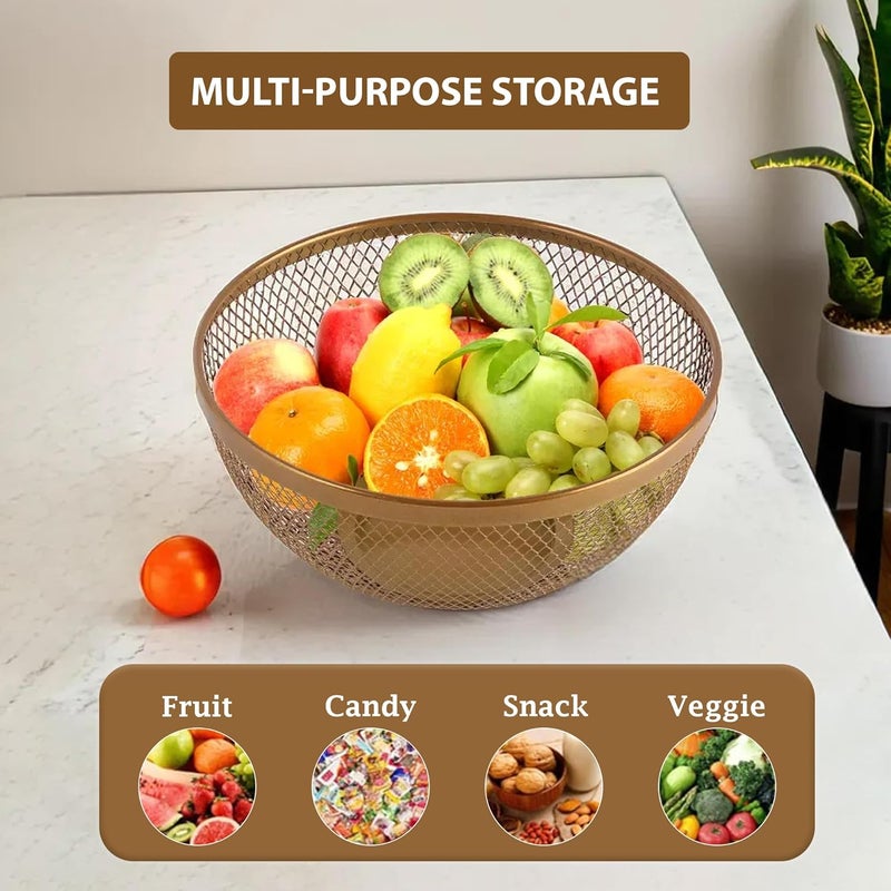 Kuber Industries Pack of 4 Stainless Steel Mesh Fruit Basket For Dining Table | Multipurpose & Easy-to-Clean Veg Basket For Kitchen - Perfect For Office, Home & Restaurant |HW-14-GD | Gold - Image 5