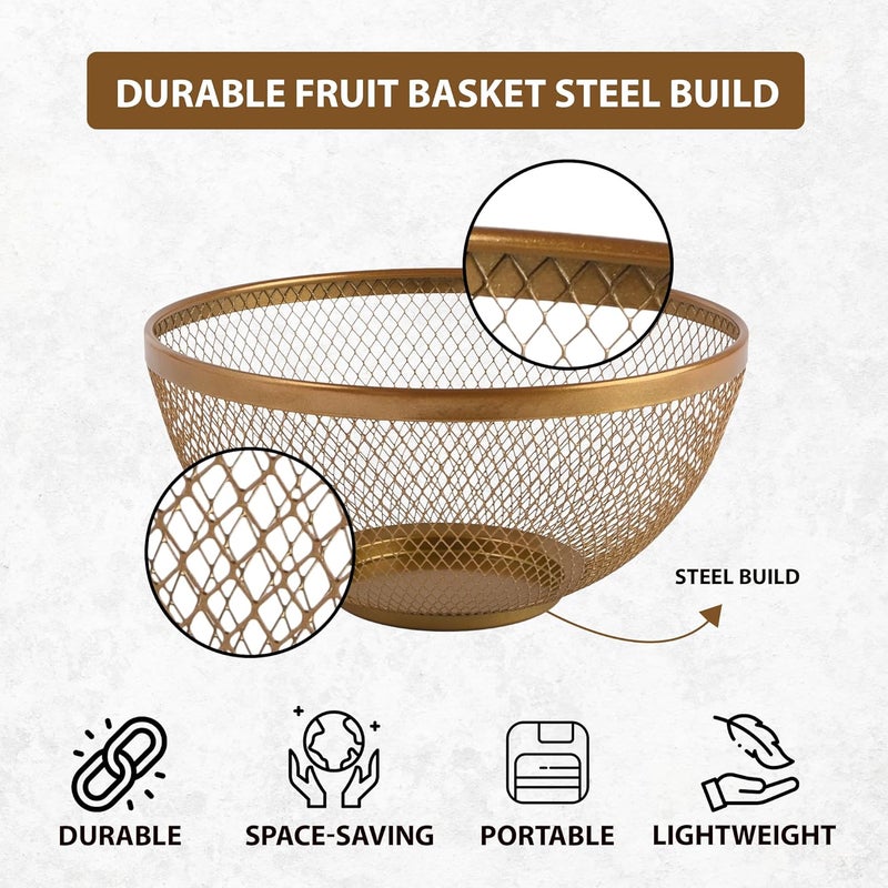 Kuber Industries Pack of 4 Stainless Steel Mesh Fruit Basket For Dining Table | Multipurpose & Easy-to-Clean Veg Basket For Kitchen - Perfect For Office, Home & Restaurant |HW-14-GD | Gold - Image 4