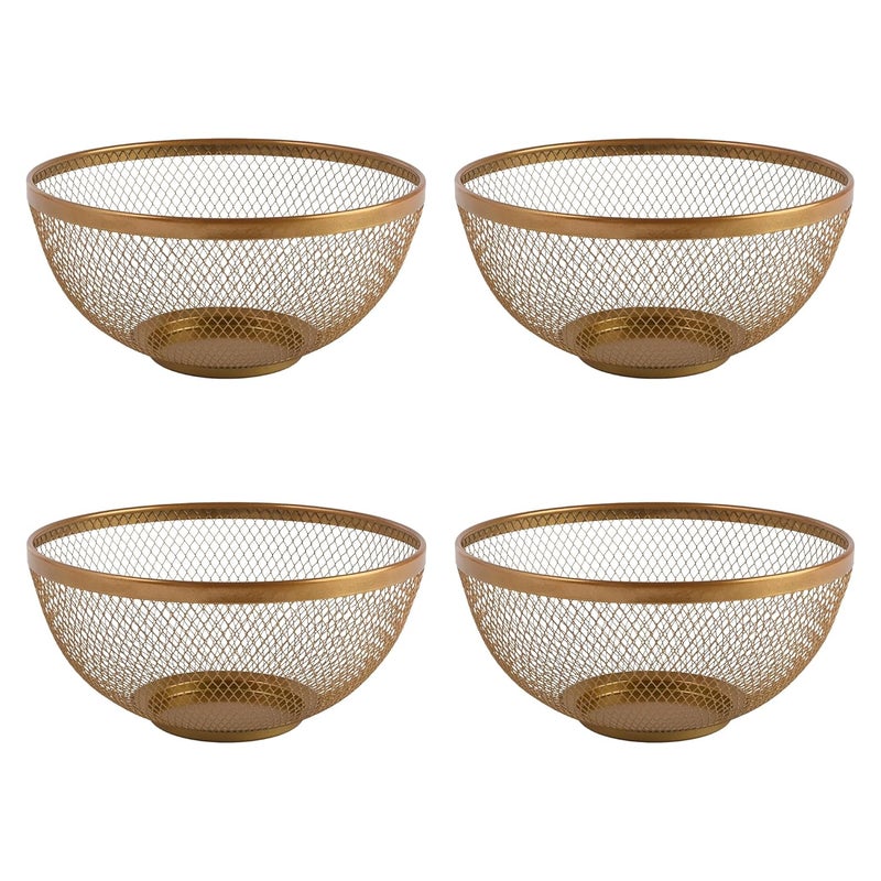 Kuber Industries Pack of 4 Stainless Steel Mesh Fruit Basket For Dining Table | Multipurpose & Easy-to-Clean Veg Basket For Kitchen - Perfect For Office, Home & Restaurant |HW-14-GD | Gold - Image 1