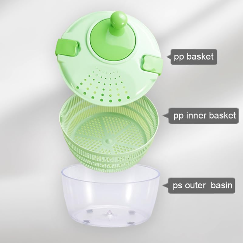 KAEASOUS Salad Spinner Green Large,4.2L Lettuce Spinner With Lid Lock & Rotary Handle, Lettuce Dryer Spinner Quick Dry, BPA Free,Fruit Washer,Easy for Salads and Faster Food Prep - Image 2