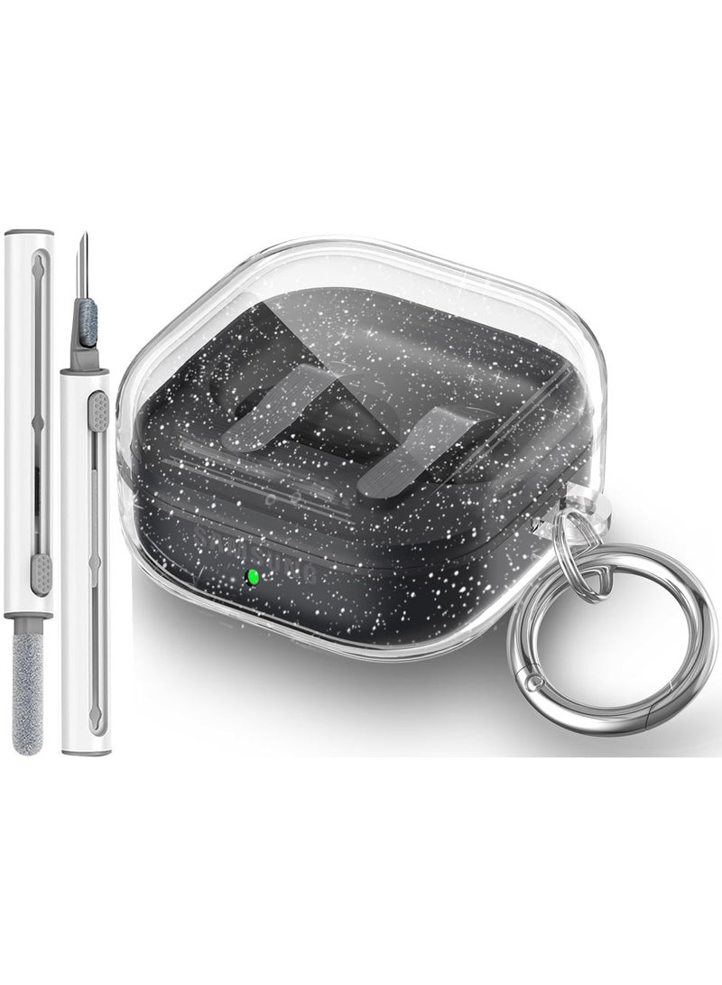 HaDoii Compatible with Samsung Galaxy Buds 4 Pro Case / Buds4 Case 2026 with Cleaner Kit, Transparent Fine Glitter TPU Protective Cover for Men Women, Includes Carabiner – Clear Glitter - Image 1
