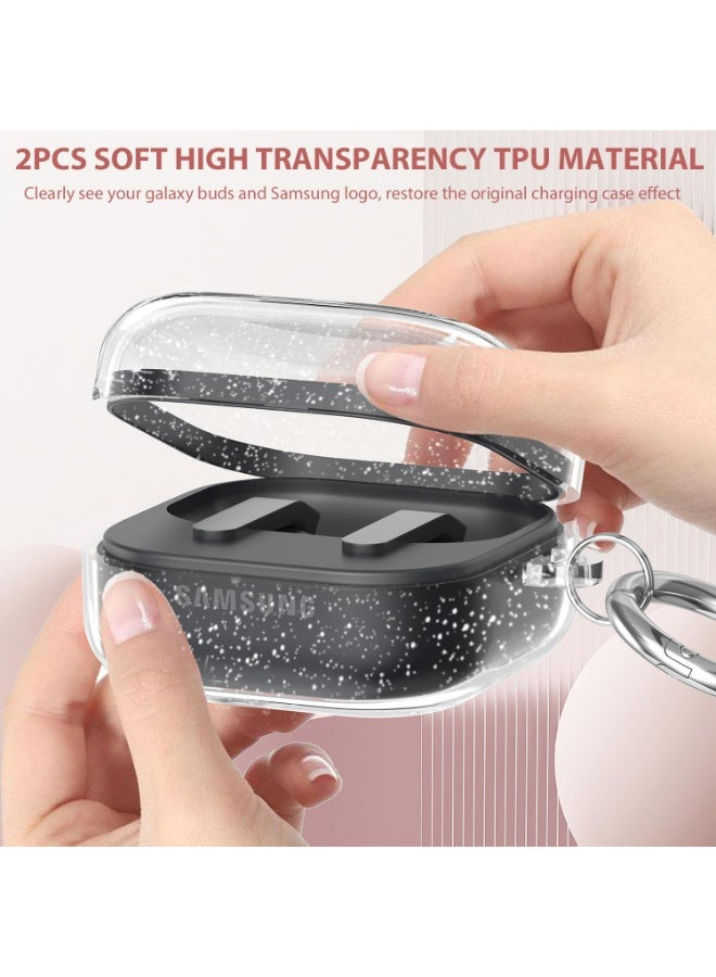 HaDoii Compatible with Samsung Galaxy Buds 4 Pro Case / Buds4 Case 2026 with Cleaner Kit, Transparent Fine Glitter TPU Protective Cover for Men Women, Includes Carabiner – Clear Glitter - Image 2